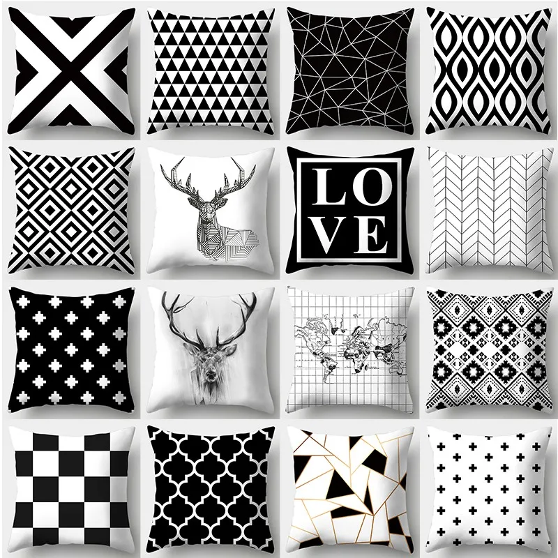 HomeDecorationBlackandWhiteSeriesPrintedPillowcaseSquareSofa