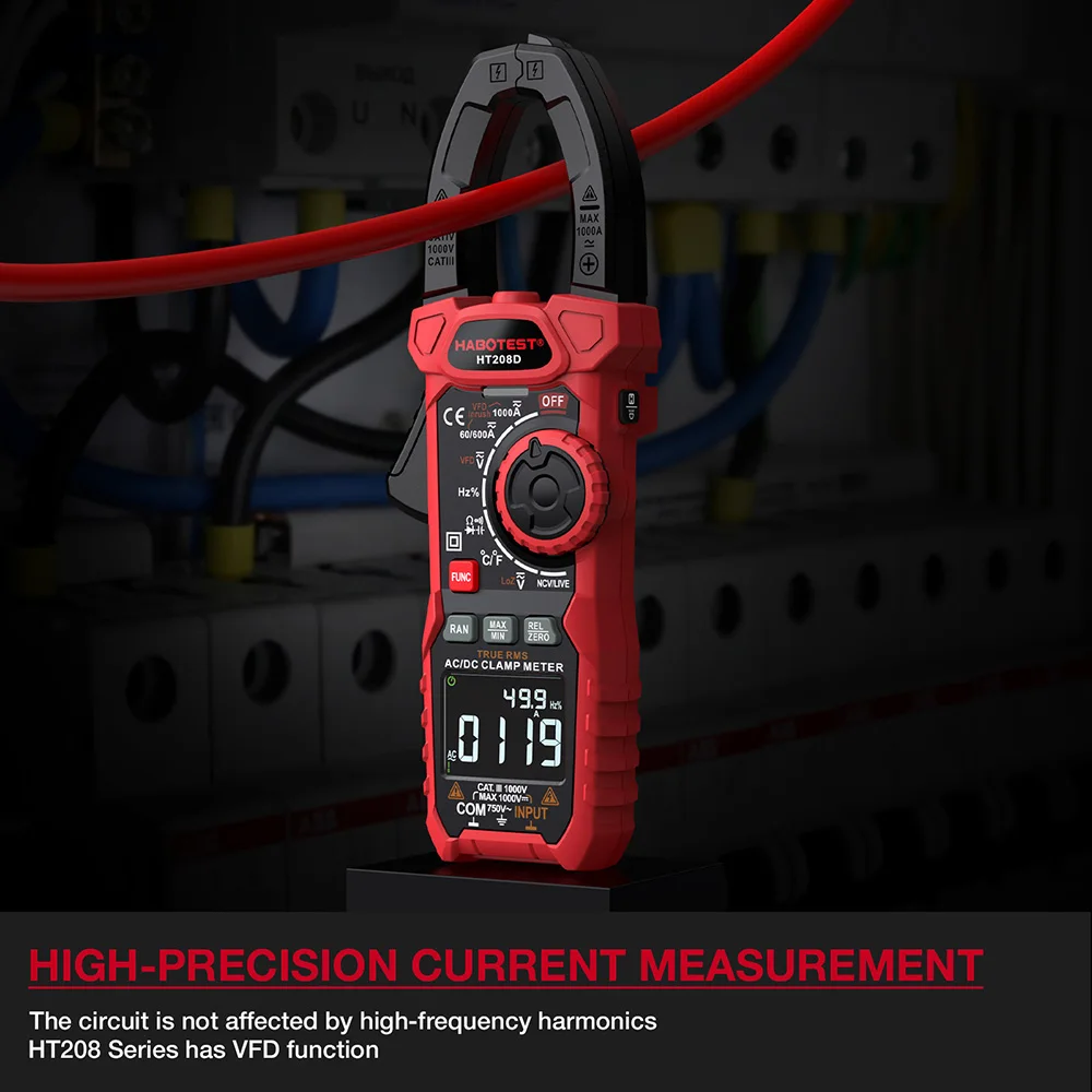 Pince Multimètre Numérique HABOTEST HT208A 1000V/1000A AC/DC True-RMS NCV  Multimètre Pince Compteur De Courant De Tension