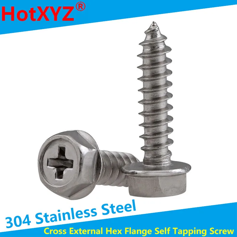 304StainlessSteelCrossExternalHexFlangeSelfTappingScrewwith