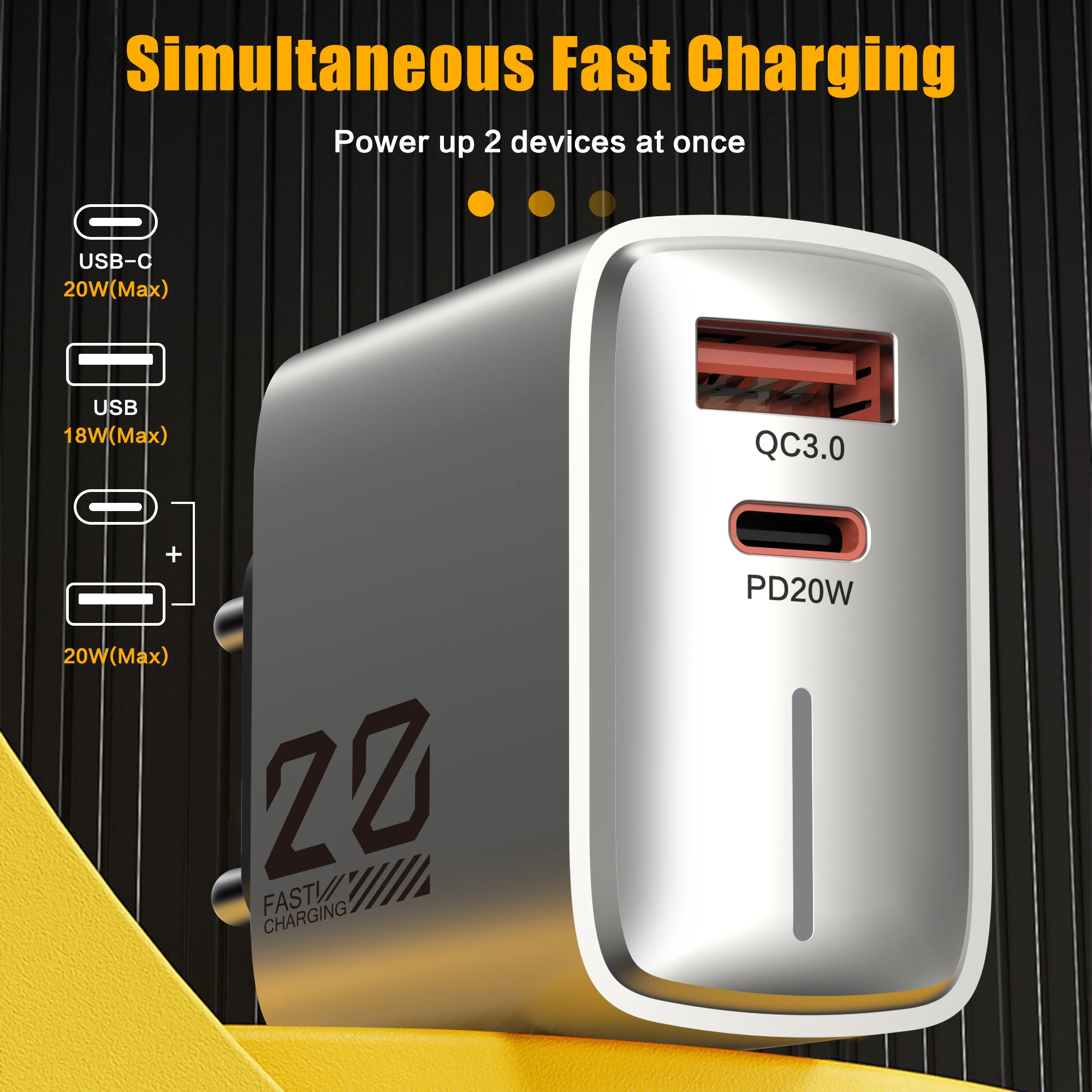 20W PD Fast Charging USB Type C Charger Quick Charge QC3.0 Wall for Phone Adapter For iPhone 15 14 13 12 11 Xiaomi USB C Charger