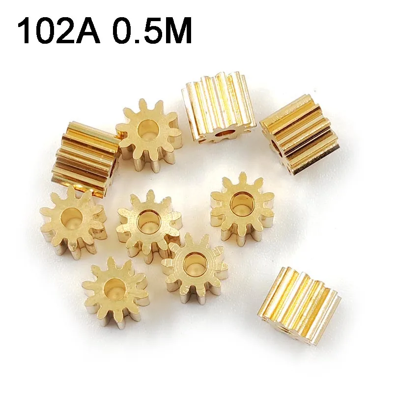 Motor Gear 10PCS 102A Copper Gear 0.5M 10 Teeth 2mm (1.95mm) Hole Toy Pinion Parts Metal Gears