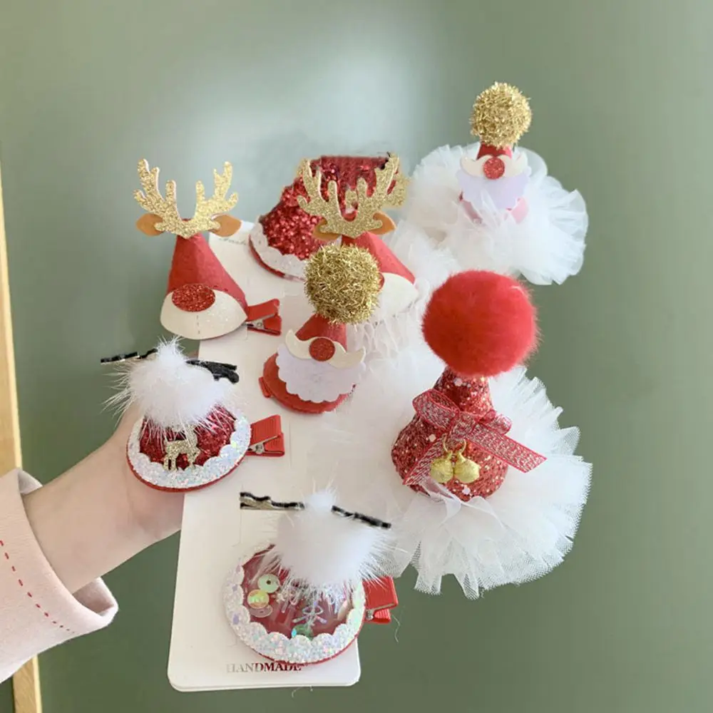 Elk Ears Snowflake Bow Santa Claus Korean Style Headwear Kids Hair Accessories Christmas Hat Hairpin Christmas Hair Clip