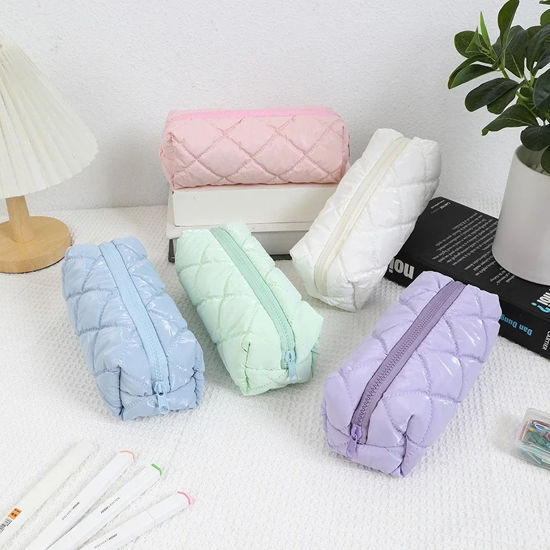 Simple Solid Color Pencil Case Portable Large Capacity Stationery Holder School Supplies
