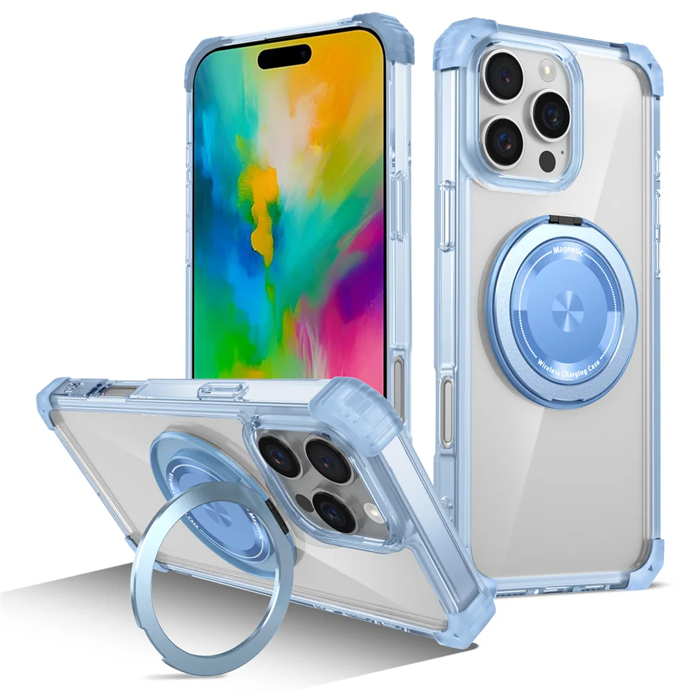 Luxury Magnetic Folding Stand Holder with Rotating Bracket - Clear Armour Phone Case