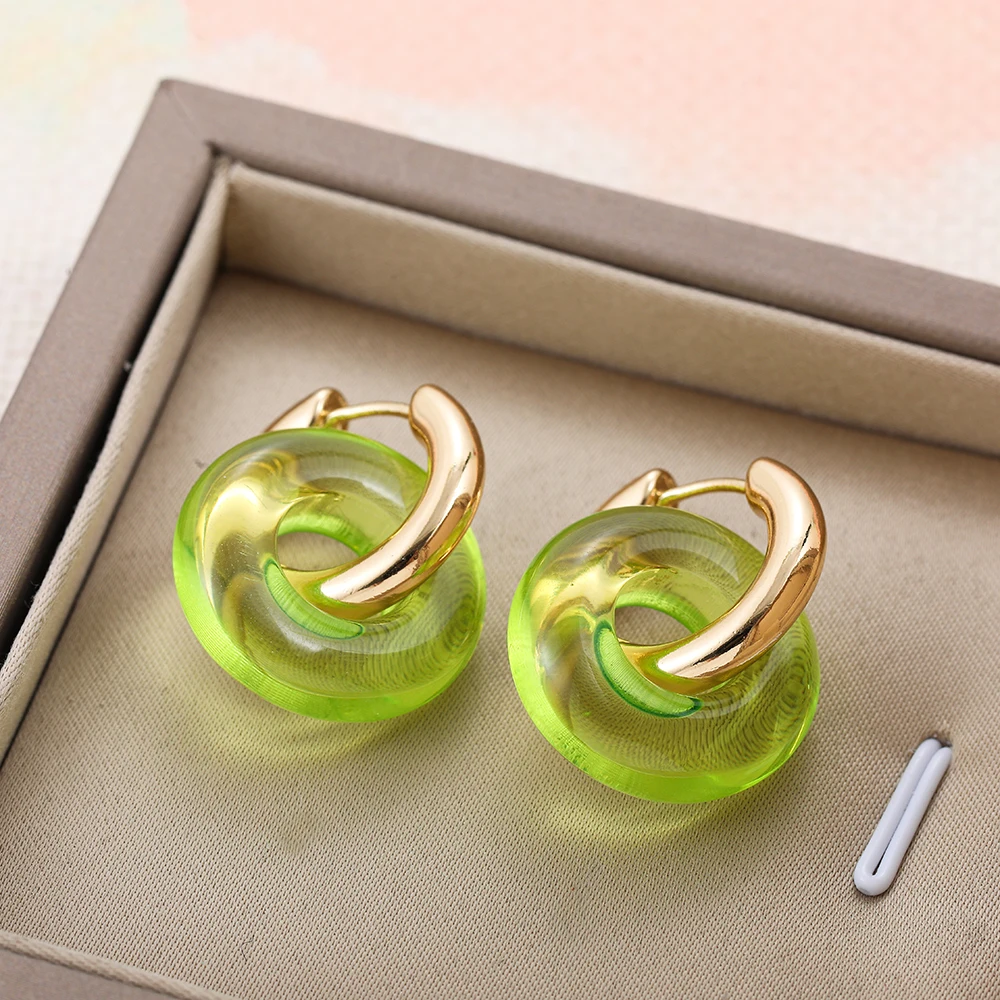 Boho Transparent Acrylic Round Hoop Earrings for Women Gold Color Metal Huggie Ear Buckle Female Party Jewelry Gifts