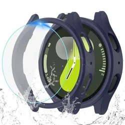 Waterproof Protective Matte Case with Tempered Glass for Galaxy Watch 7 40mm (Black)