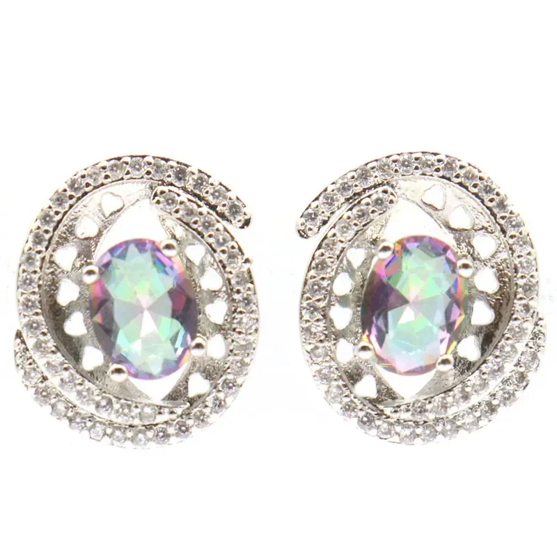 4g 925 SOLID STERLING SILVER Earrings Fire Rainbow Mystic Topaz Violet Topaz Real Blue Sapphire CZ Ladies Party