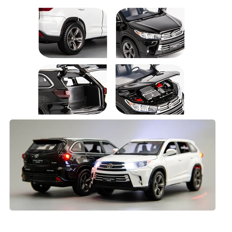 1/32 Toyota Highlander SUV Sport Toy Car Diecast Metal Alloy Miniature JKM Sound & Light Collection Model Gift for Boy Children 6