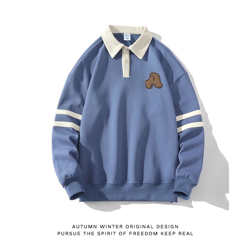 

Vintage Men Sweatshirts Lapel top Autumn New Man Hoodies Oversized Korean Fashion Male Loose Pullovers