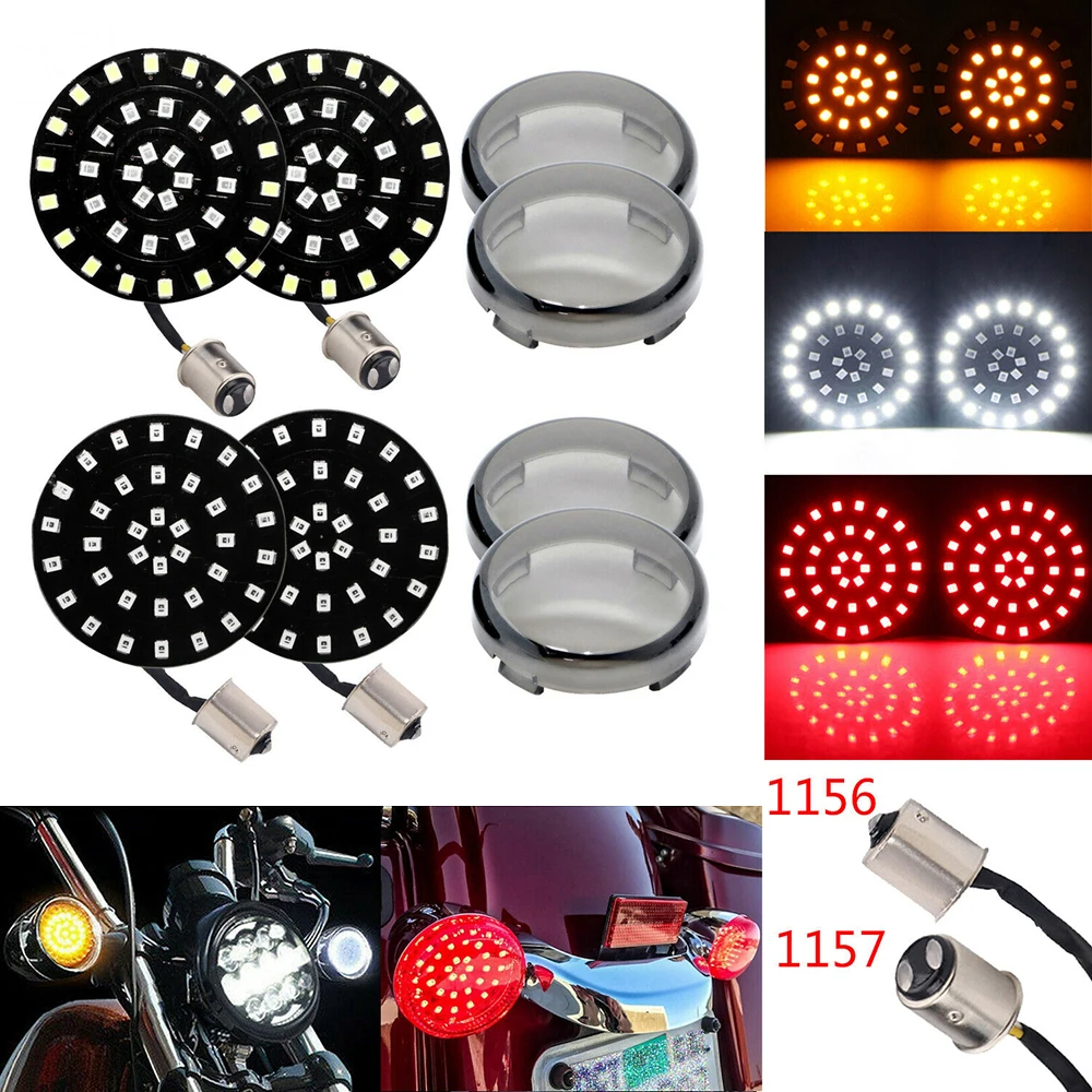 Riloer LED Knipperlichten Set – 4 Stuks – 48 LEDs – 1156/1157 – Wit/Geel/Rood – 12V – Voor Harley Davidson Modellen