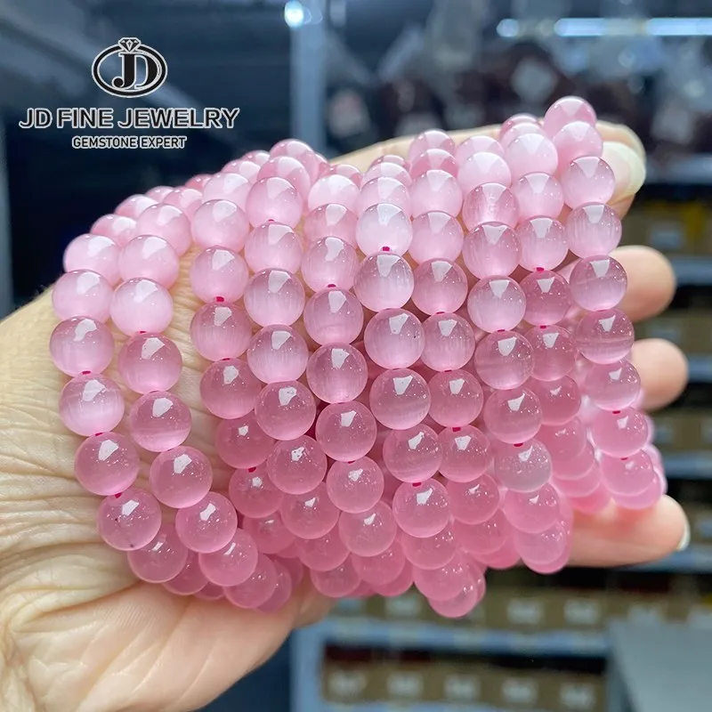 Jd Natural Dark Pink Cat Eyes Stone Charm Strand Bracciali Per Le Donne Moda Femminile Single Circle Beaded Bracciale Gioielli Da Polso