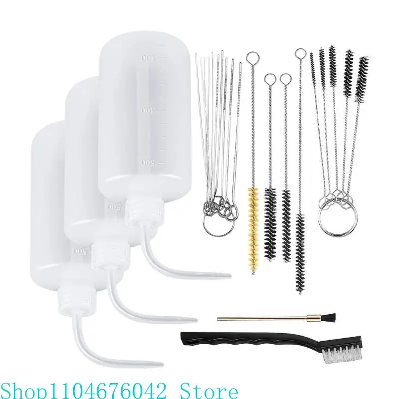 24Pieces Sprayer Paint Cleaning Set with 4 Squeeze Bottles and 21 Brushes for Enhances Sprayer Long Time Use Designs