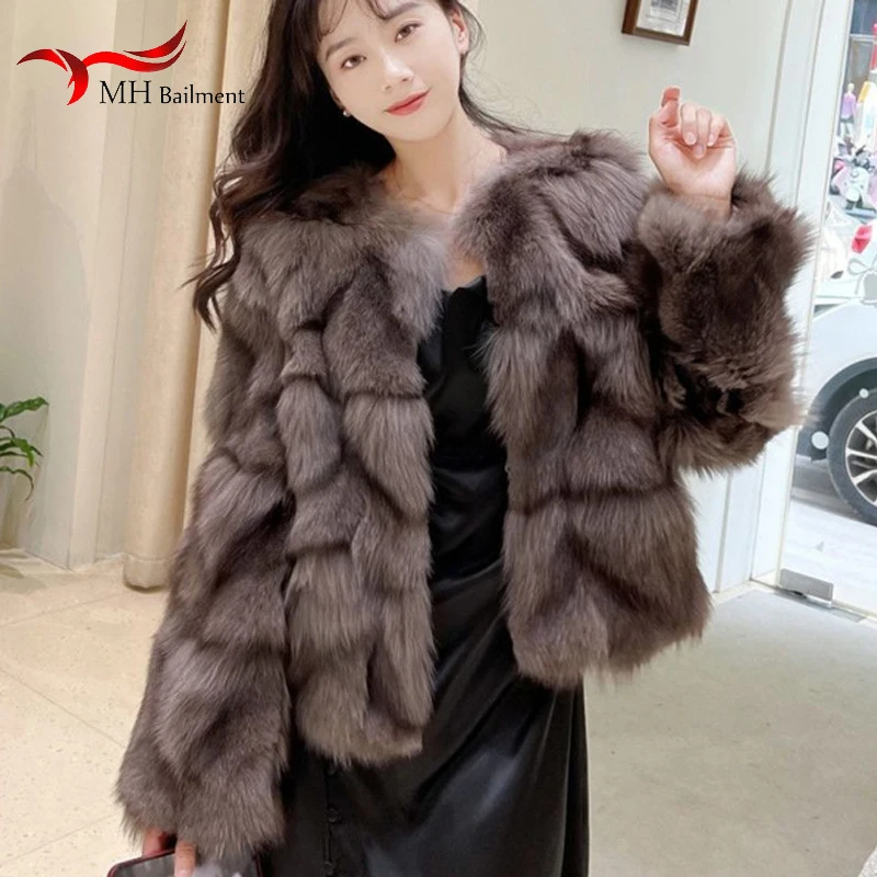 

100% faux Fox Fur Coat Winter Women High Quality Genuine Fur Overcoats Ladies Slim Short Luxury Thick Warm Jackets Lady Outwear