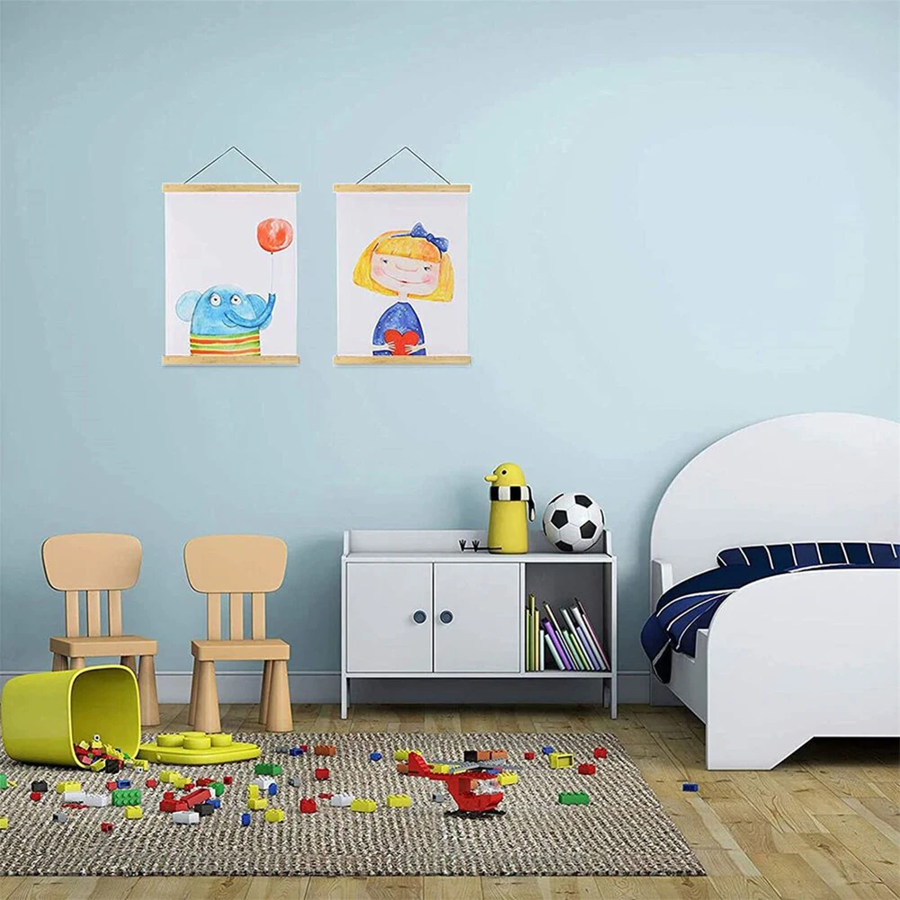 

Teak Wooden Poster Hanger, Magnetic Scroll Wall Art Frame, 51CM Length, Strong Magnets Hold Tightly, Convenient Hanging Rope