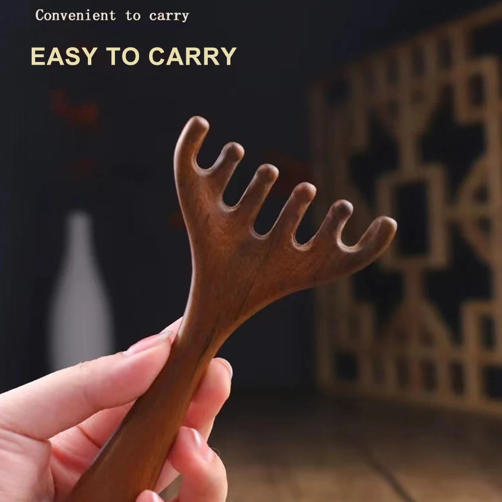 Wooden Meridian Massage Comb Anti-static 6-Claw Head Massager Promote Blood Circulation Body Gua Sha Tool Head Massage Brush