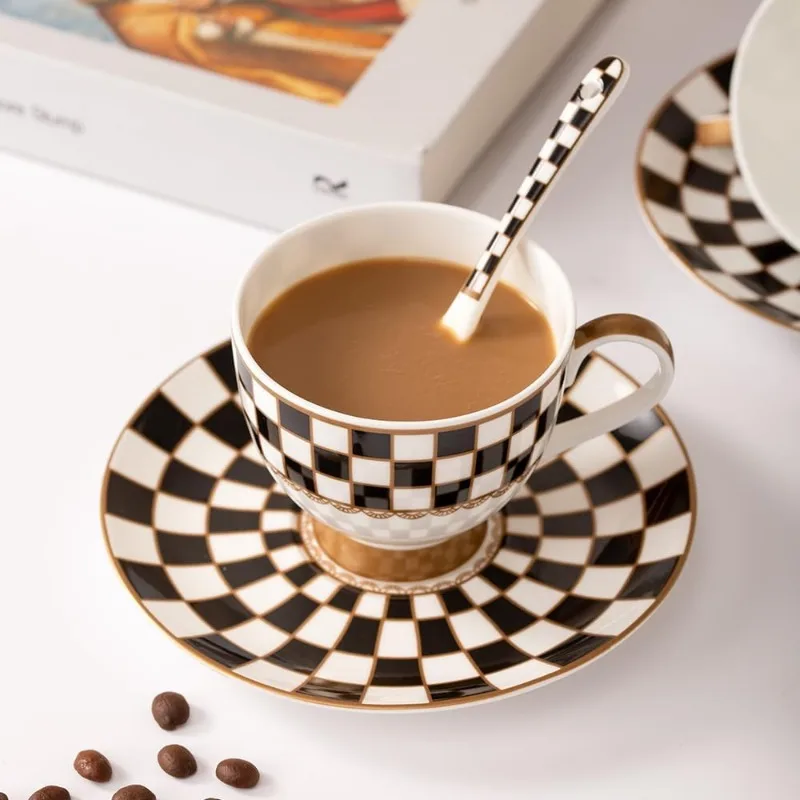 Black and White Checker Van Gogh Cups and Saucers Set of 6 teapot cup set coffee cup saucer set