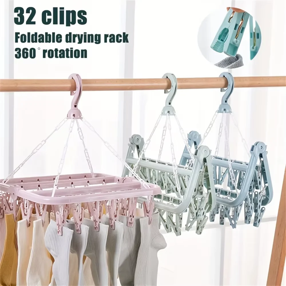 32 Clips Hanging Drying Rack Foldable Baby And Toddler Accessories Finishing Storage Rack 2