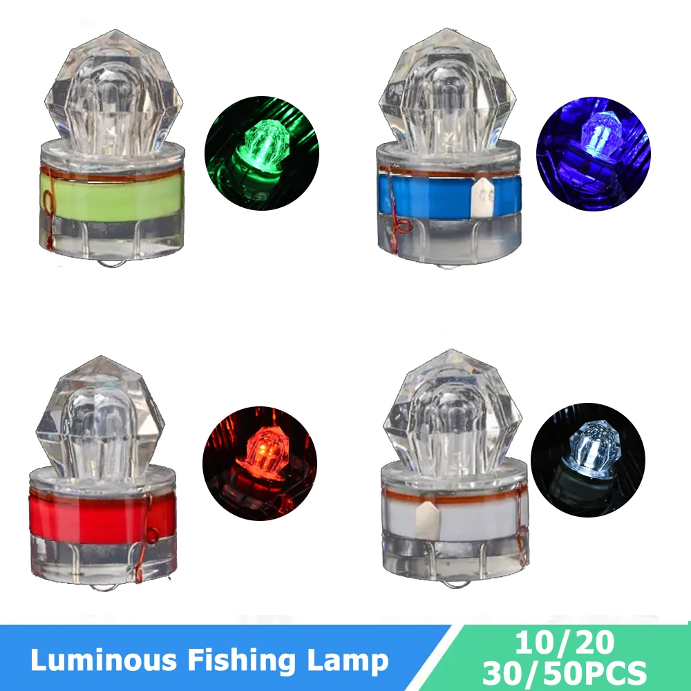 10/20/30/50PCS Mini LED Fishing Bait Light Waterproof ABS Fishing Lamp Green White Blue Red Colorful Luminous Fish Lure Lights
