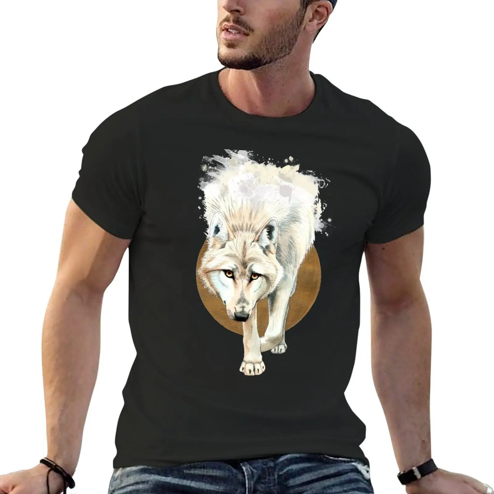 

Wolf walk watercolor painting T-Shirt for a boy graphics quick-drying workout shirts for men