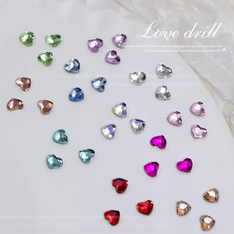 50-300PCS 미니 러브 하트 다이아몬드 네일 장식 슈퍼 스파클링 플랫 하단 다이아몬드 다채로운 작은 복숭아 하트 폭발 스파크