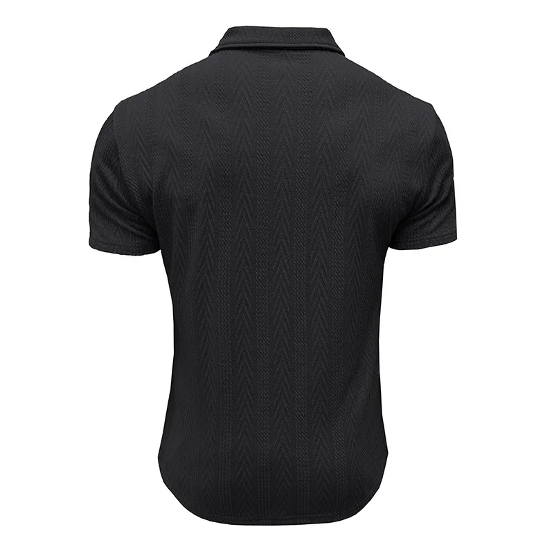 Stilvolle Kurzarm-Poloshirts für Herren in Hellgrau mit Zickzack-Textur, ideal für Freizeit- und Business-Freizeitkleidung für den Sommer – Detail 32