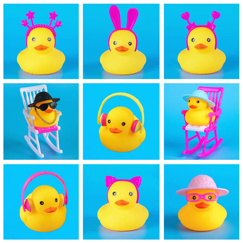 50pc Rubber Duck Accessories No.8 Yellow Duck Sunglasses Swimming Ring Gold Chain Woolen Hat With Accessories Glasses Shop Gifts 2