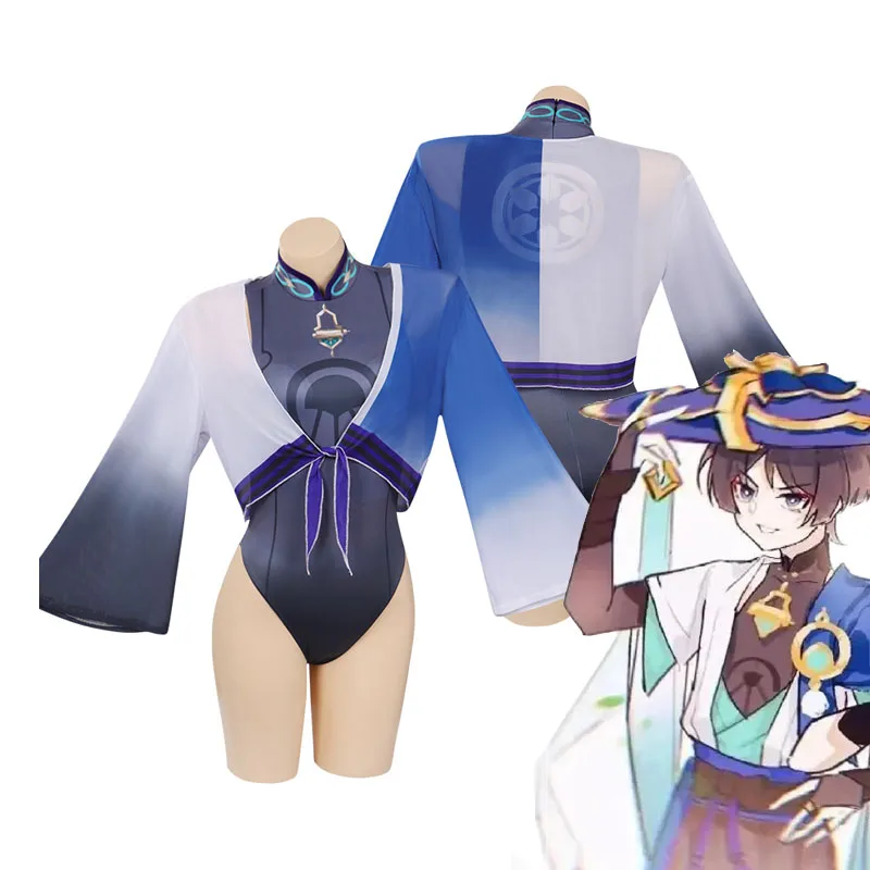 

Genshin Impact Scaramouche Косплей Coatume плащ-комбинезон Купальники Взрослые женщины девочки Хэллоуин карнавал костюм