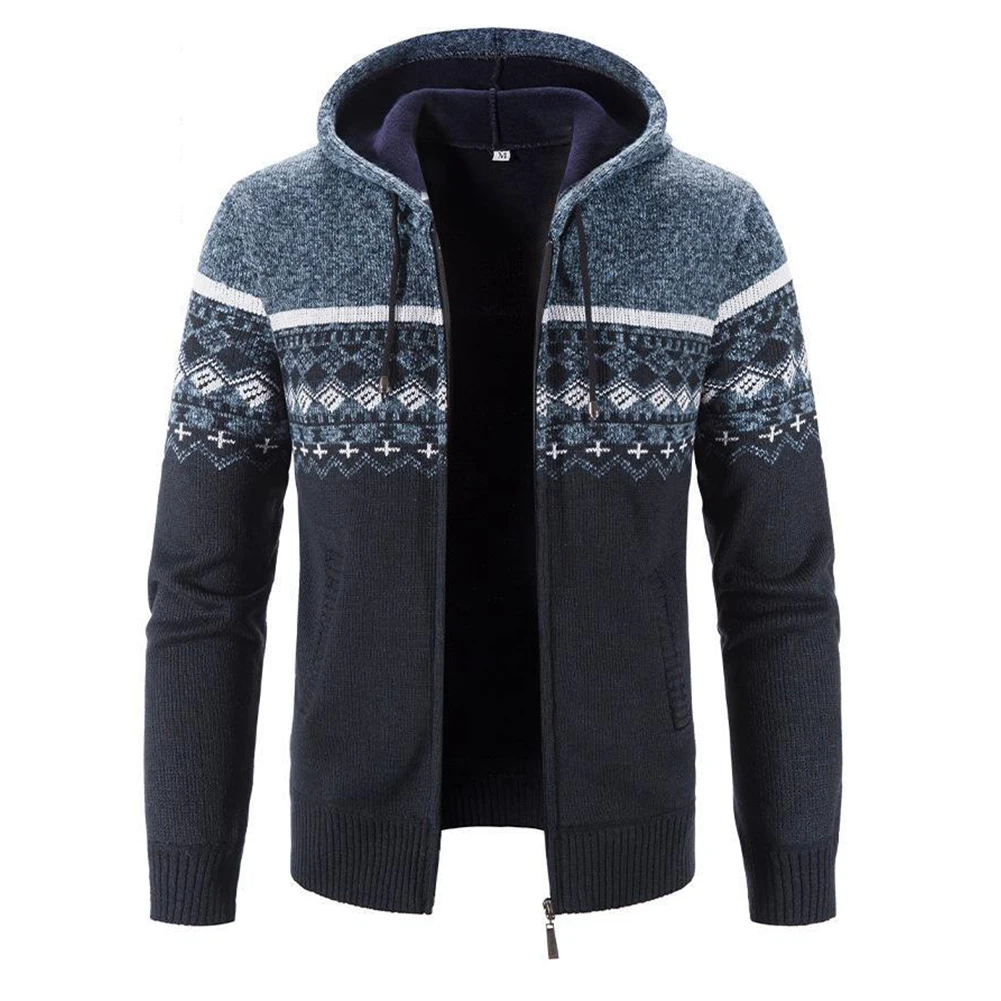 

Autumn Winter Men's Knitted Sweater Fleece Lined Hooded Coats Hoodie Jacket Sweater Cardigans Warm Coat Cardigan Men