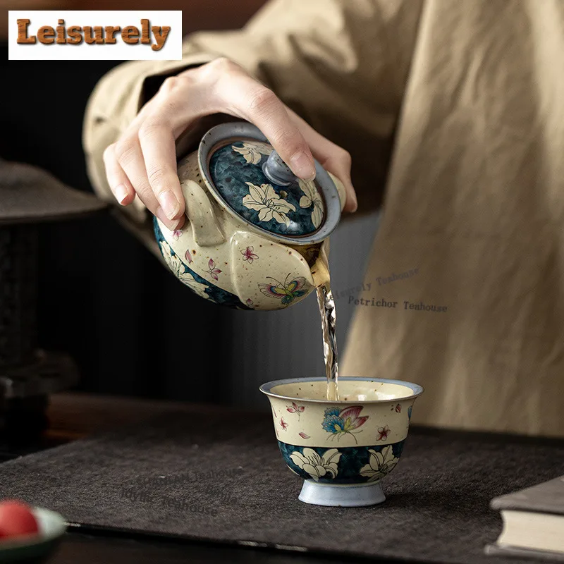 200ML Caramel Glaze Butterfly Lily Vase Teapot Zen Tea Infuser Pot Tea Maker Kettle With Filter Chinese Tea Set Collection Craft