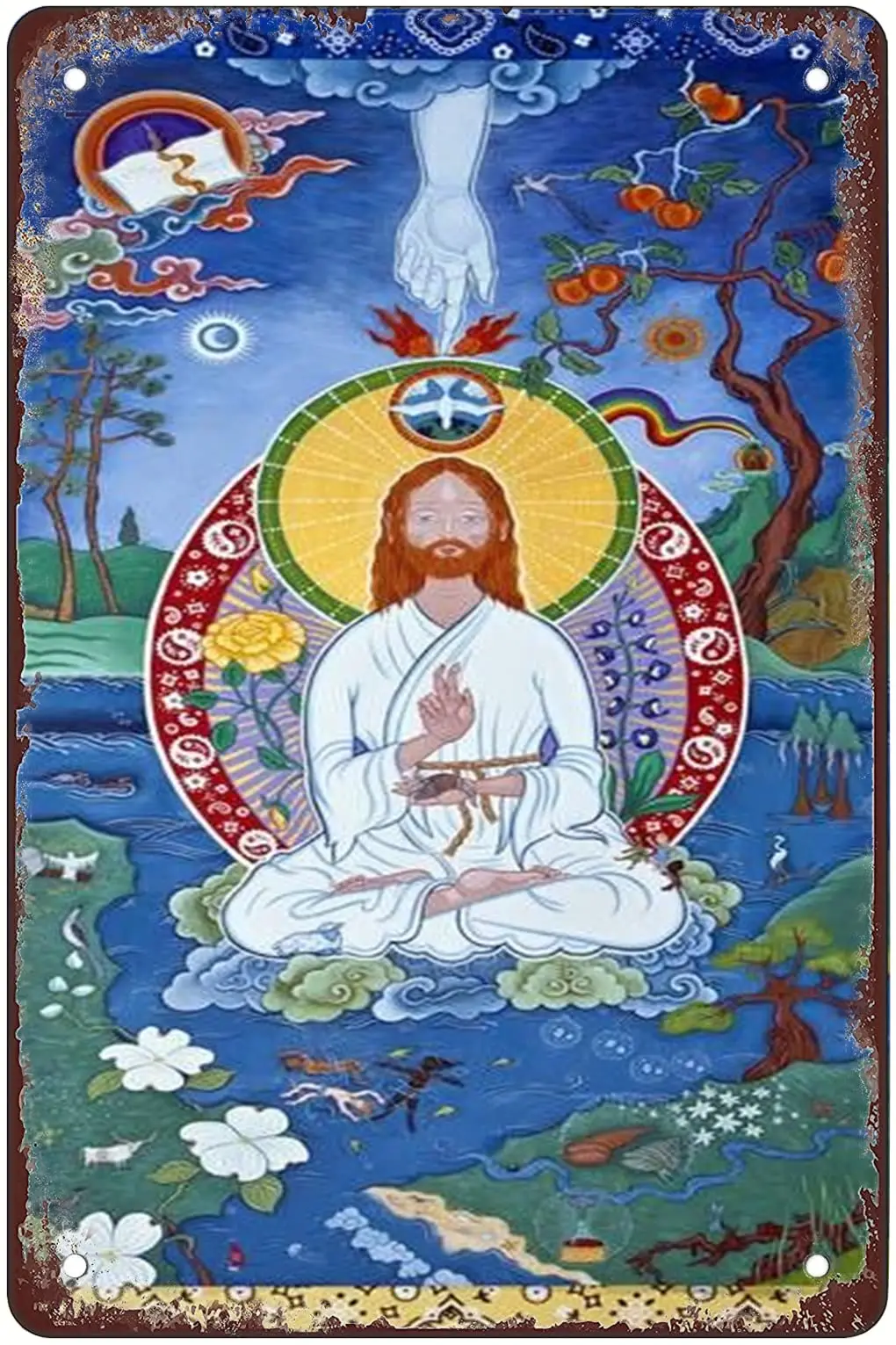 

Винтажный постер для путешествий в стиле ретро с изображением Иисуса был Будды, металлический жестяной плакат, шикарная художественная железная живопись, бар, люди, пещера, кафе, семейный гараж