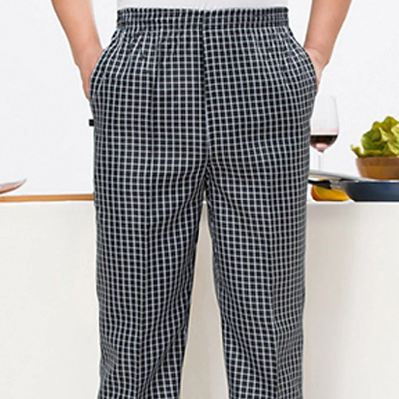 New Chef Pants Men Hotel Kitchen Straight Leg Pants Elastic Professional Trousers Loose Fashion Casual Work Everyday