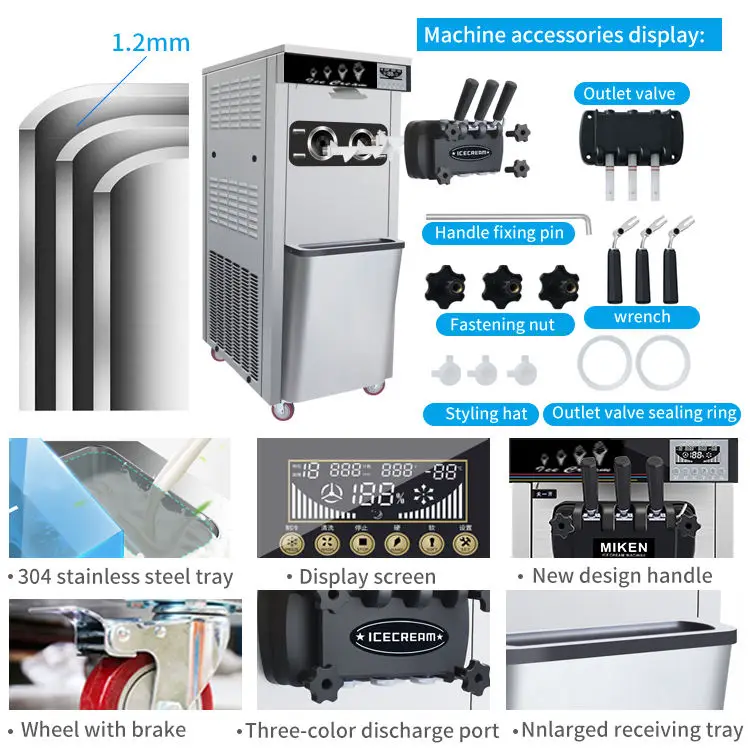 18~22L/H Soft Ice Cream Making Machine With Mixer Floor Standing 3 Flavors Fruit Flavor Soft Serve Machine 5