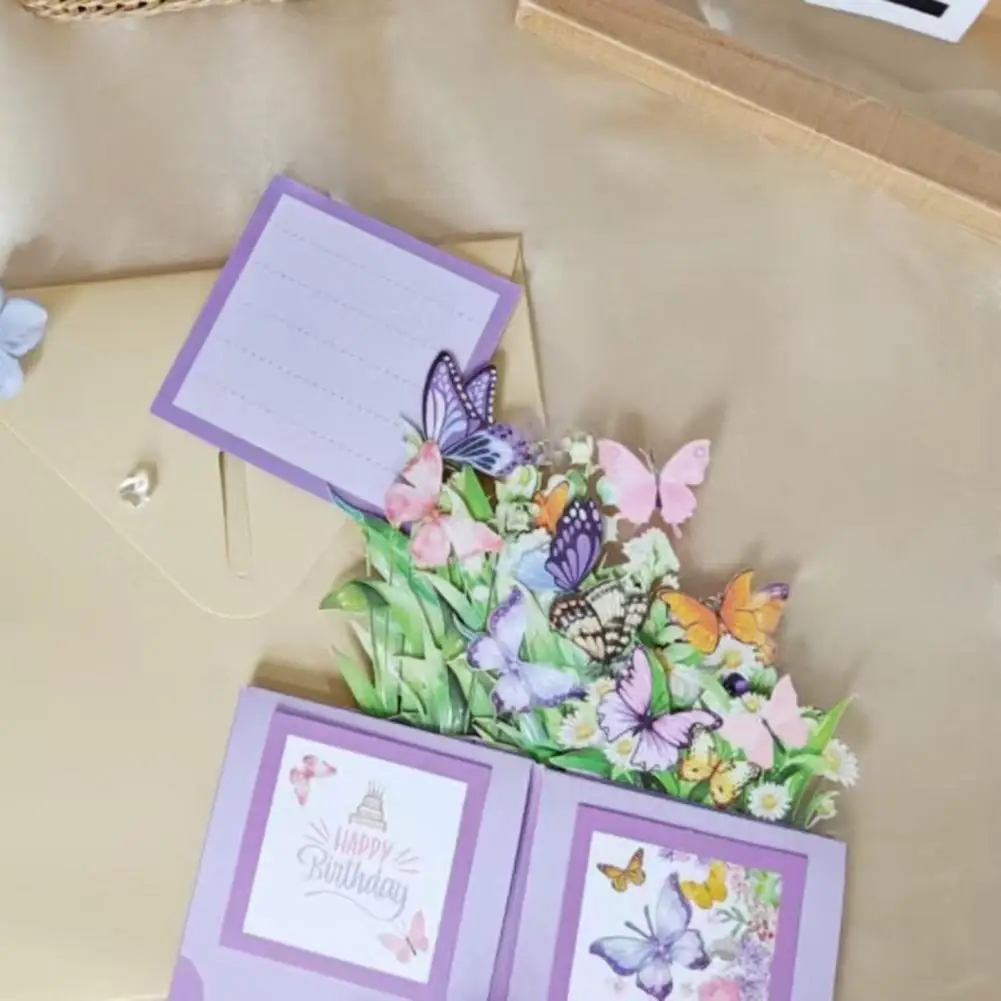 Warm Heartfelt Greeting Card 3d Butterfly Bouquet Birthday Card for Family Friends Handmade Pop-up Gift Box Celebration