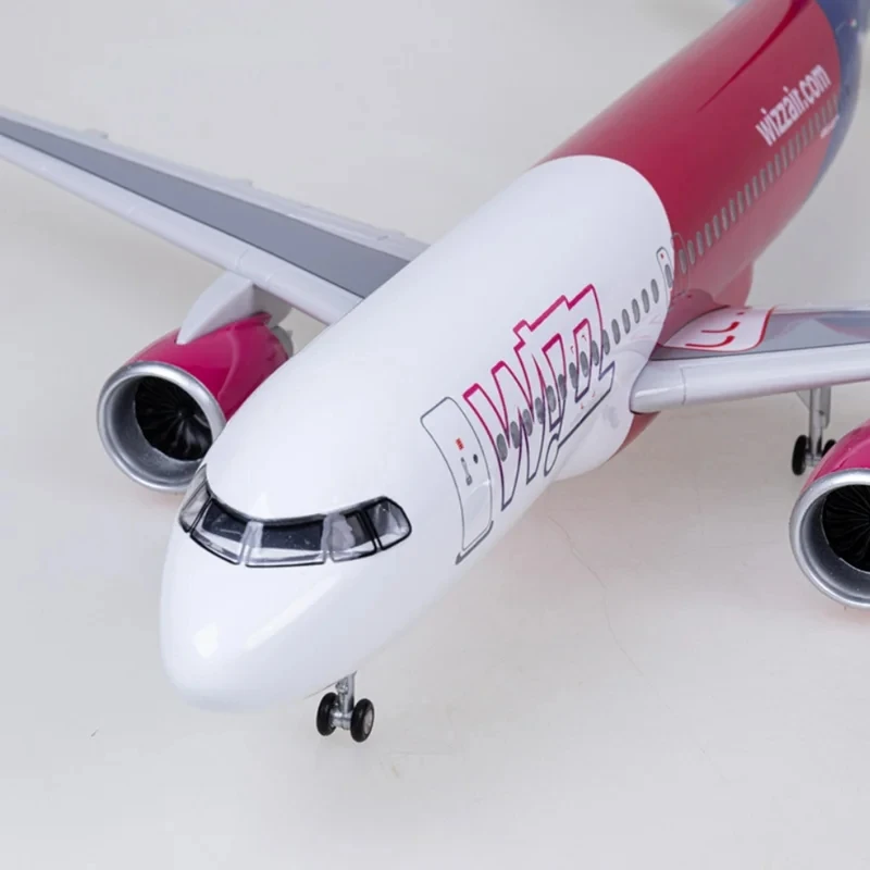 320 Aircraft A320 NEO Wizz Air Airlines Light Model 1/80 Scale 47cm with Landing Gear and Lights Resin Die-cast