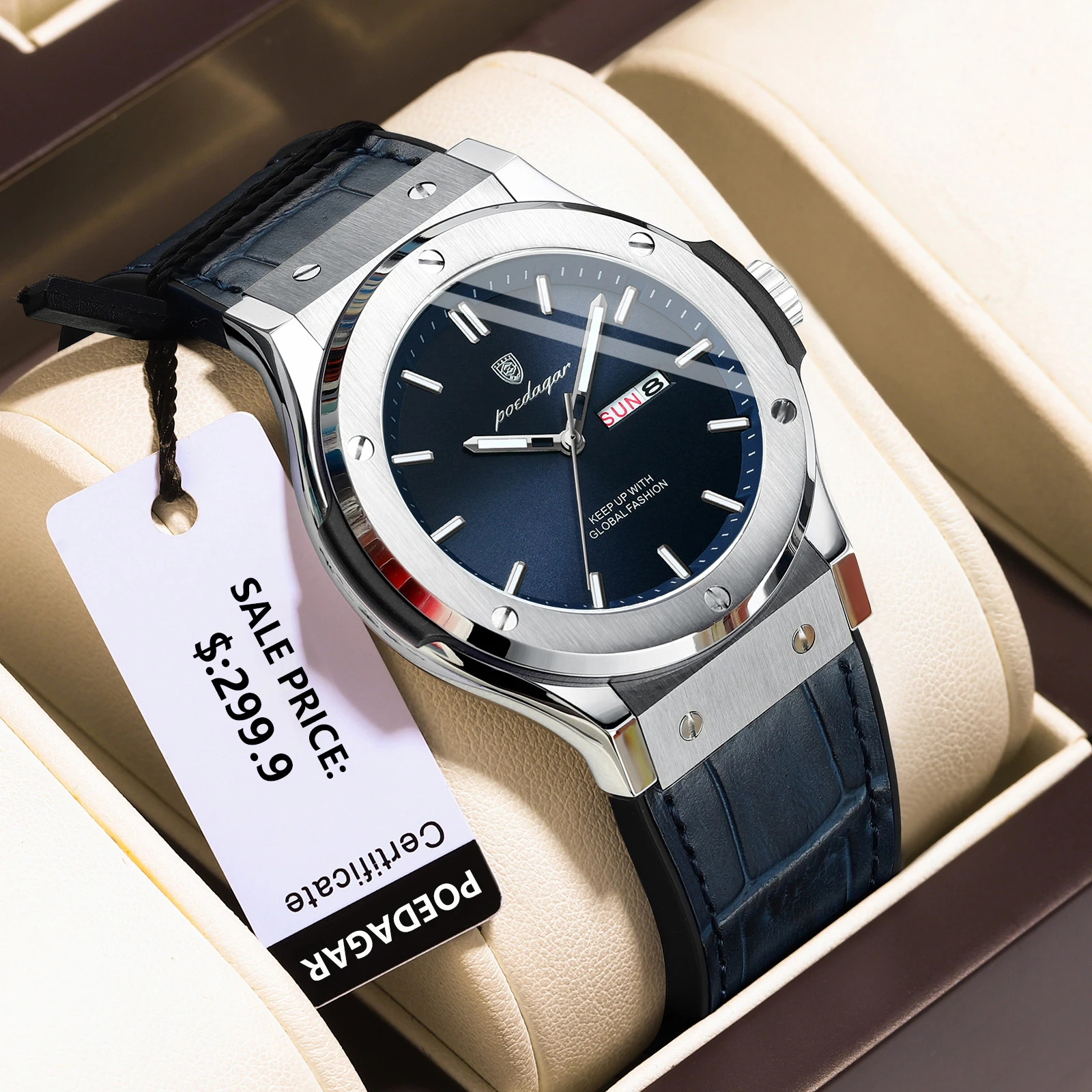 POEDAGAR Men's Watches Trend Fashion Original Quartz Watch for Man Waterproof Leather Strap Luminous Date Week Wristwatch Reloj - Image 2