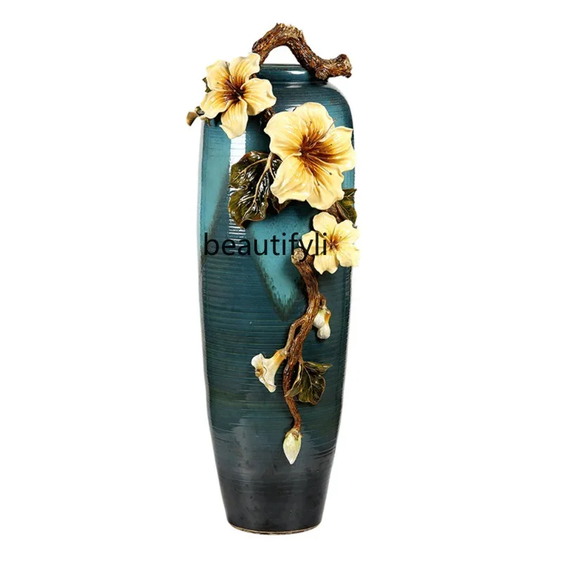 Pavimento Smaltato Ceramica Grande Vaso Fiori Secchi Composizione Floreale Roby Rodin Decorazioni Soggiorno Decorazione Porcellana