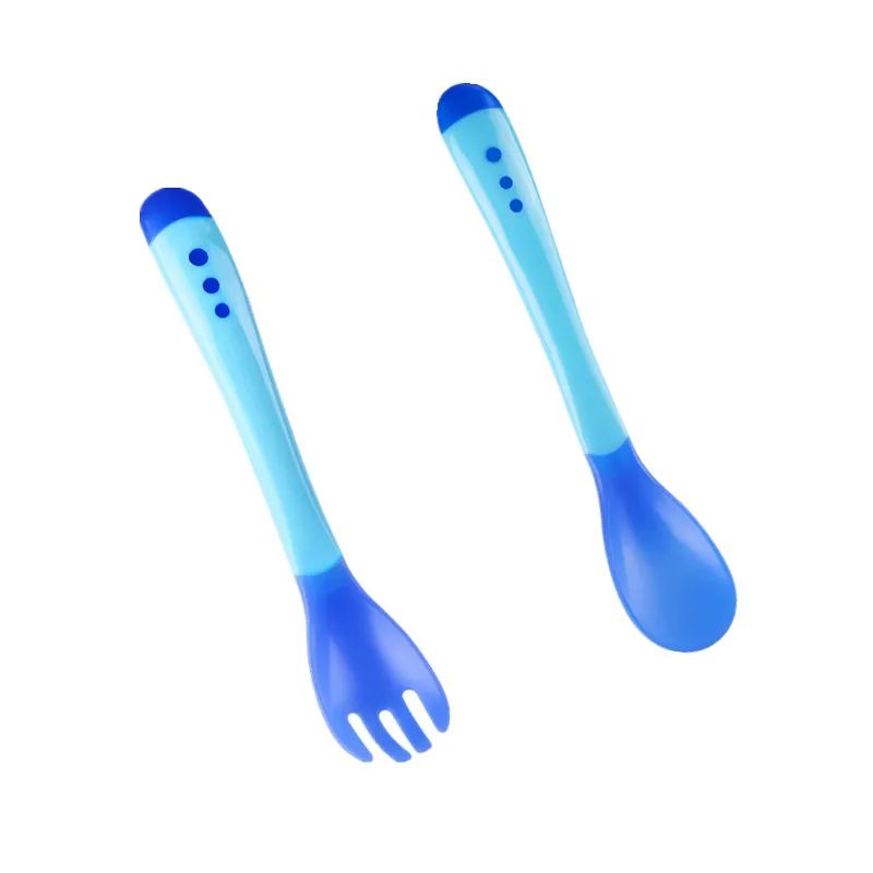 Temperature Sensing Spoon Fork Baby Safety Feeding 0~2 Years Old Child Dining Spoon Tableware Tongue Anti Scald 2pcs/set stainless steel cutlery set silicone feeding spoon silicone cutlery set learning spoons fork spoon set baby cutlery