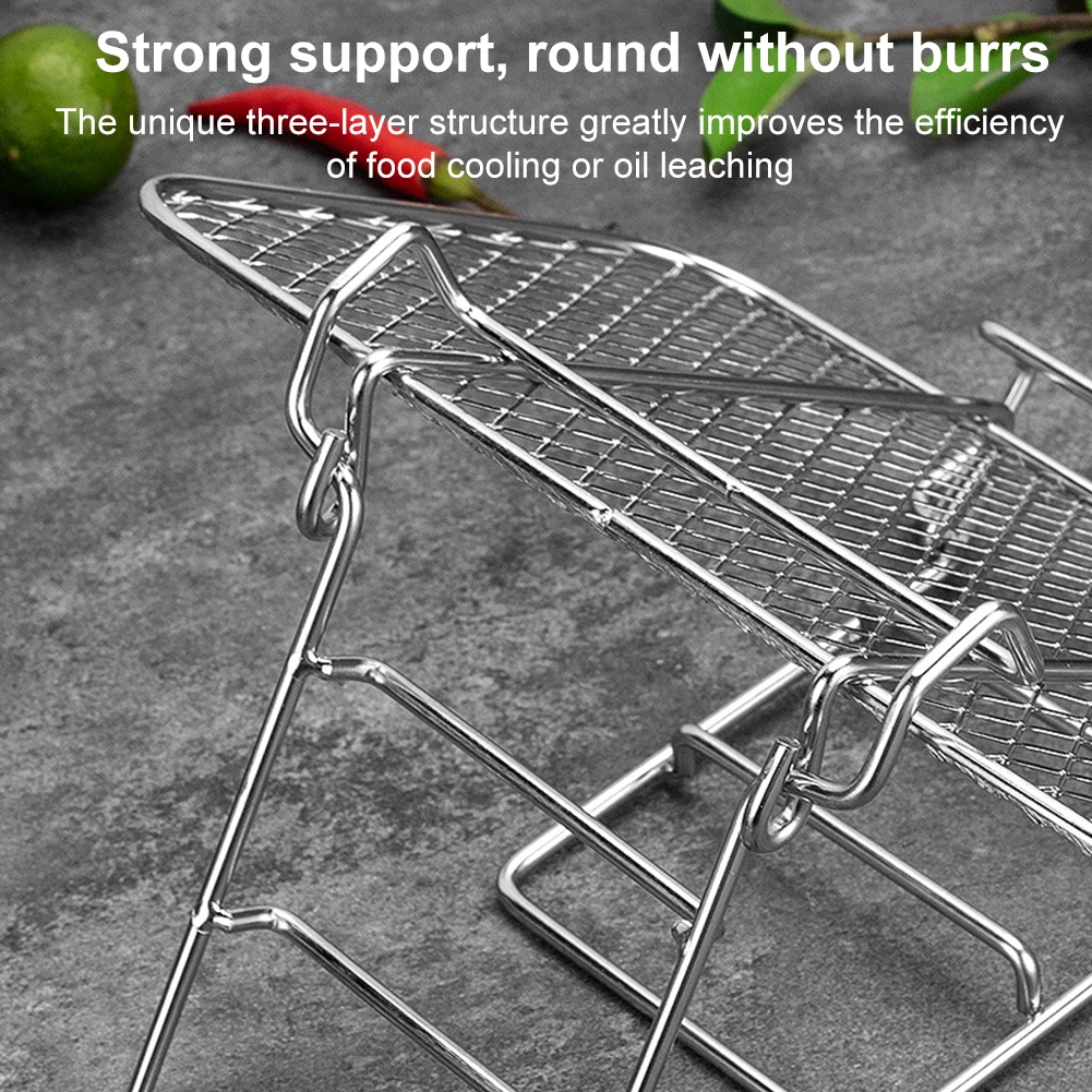 S0ed4ffa06c784580a7795942186580ded Air Fryer Rack Grilling Rack Basket Stainless Steel 3 Layers Air Fryer Accessories Oven Grill Steamer Stackable Kitchen Gadgets Mallzona