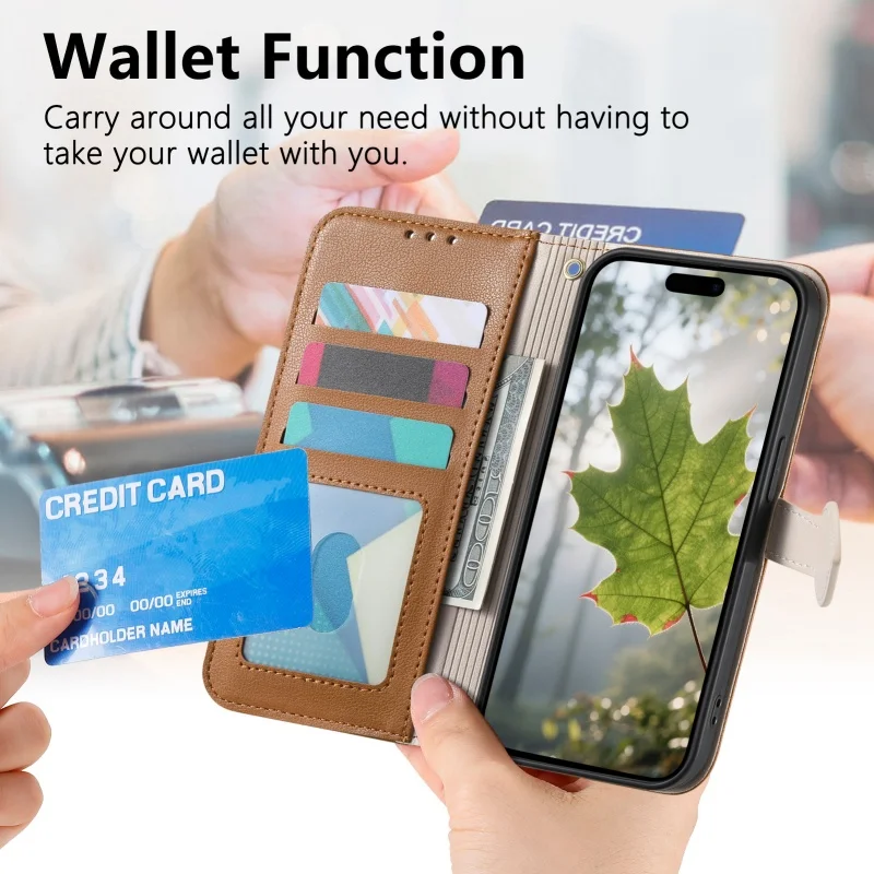 Leaf Buckle Leather Wallet Phone Case - Premium Card Holder Cover