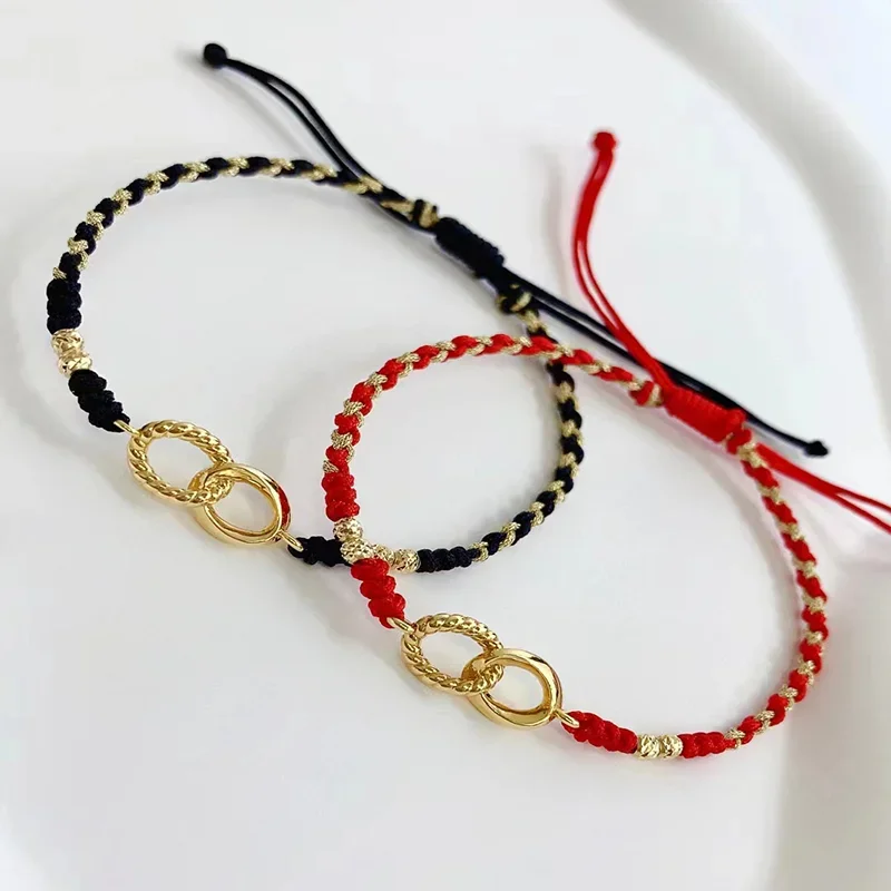

Real 18K Gold 8-Shaped Double Circular Bracelet Pure AU750 Handwoven Bracelet Simple Fashion Fine Jewelry Valentine's Day Gift