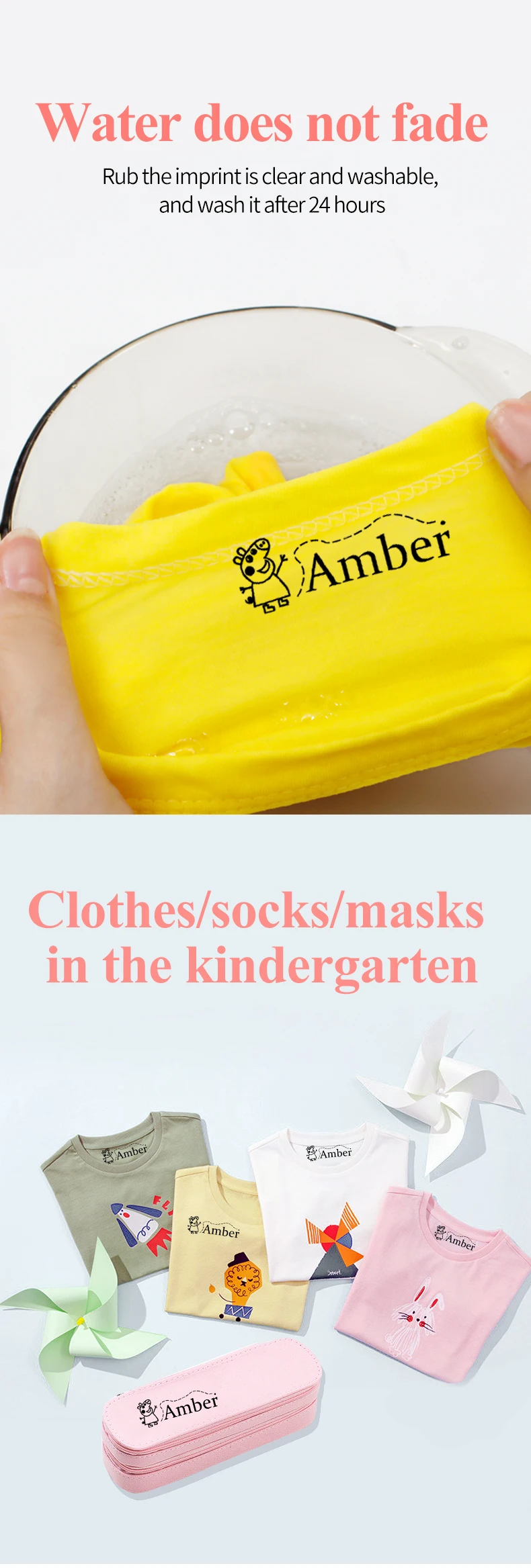 Description Picture 4 of itemChildren's Name Seal Custom Student's Name Stamp Kindergarten Clothes Waterproof Name Sticker Kawaii Montessori Stamp Gift