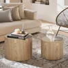 Round Coffee Table Set of 2, Nesting Coffee and End Table Set Wood Small Circle Drum Side Table for Living Room Office 3