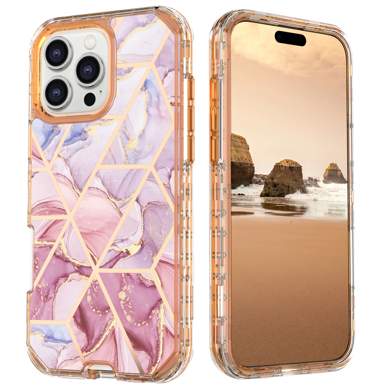 Luxury 3-in-1 Plating Marble Phone Case - Heavy Duty Shockproof Cover