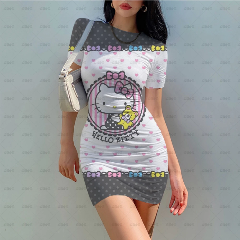 

Y2K Hello Kitty printed jumpsuit sleeveless mini skirt summer casual tight elastic women's dress club streetwear