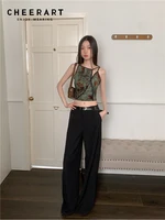 CHEERART – haut court à fleurs vintage pour femmes, sans manches, vert, vêtements de créateur, vêtements de luxe 5