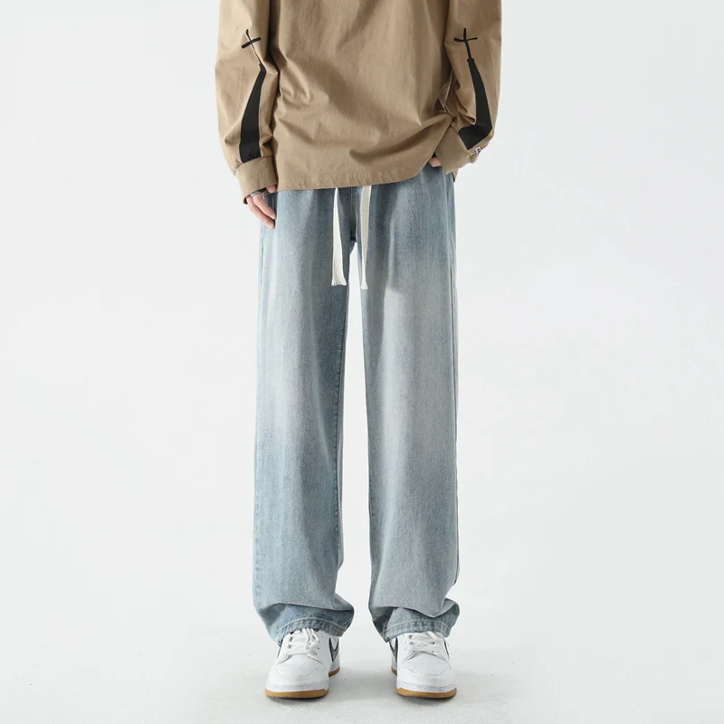 CAAYU 2023 New Streetwear Baggy Jeans Men's Korean Fashion Y2K Loose Straight Wide Leg Pants Male Brand Clothing Black Jeans Men