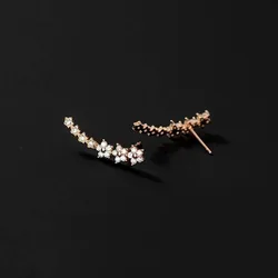 Elegant Silver Zircon Flower and Star Stud Earrings (Rose Gold)