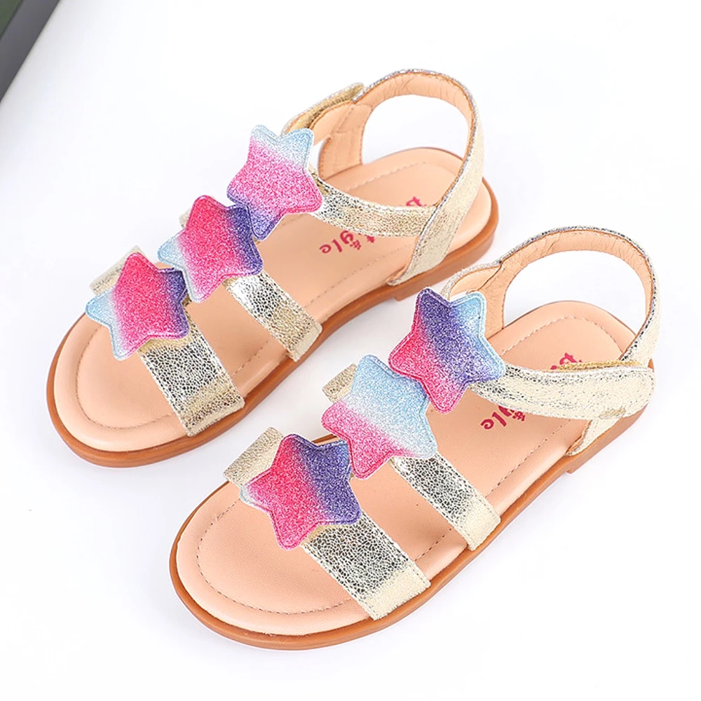 Little Girls Sandals with Rainbow Star Summer Shoes for Toddlers Kids