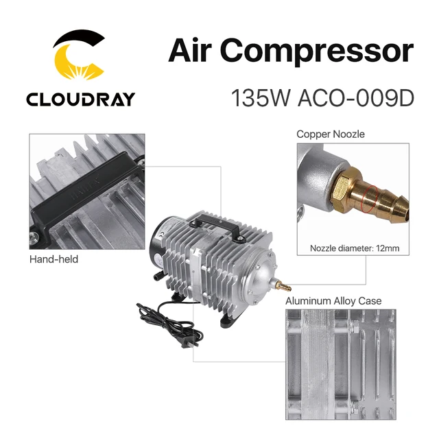 Cloudray 135W Air Compressor Electrical Magnetic Air Pump for CO2 Laser Engraving Cutting Machine ACO-009D 5