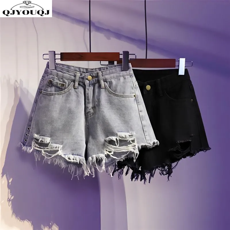 

High Waisted Denim Shorts for Women's 2024 Summer New Korean Version Versatile Loose Wide Leg A-line Hot Pants